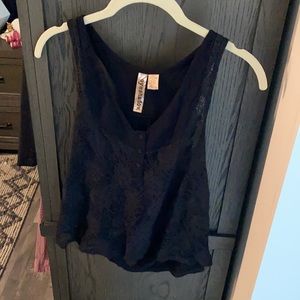 Black sleeveless lace see through front tank top